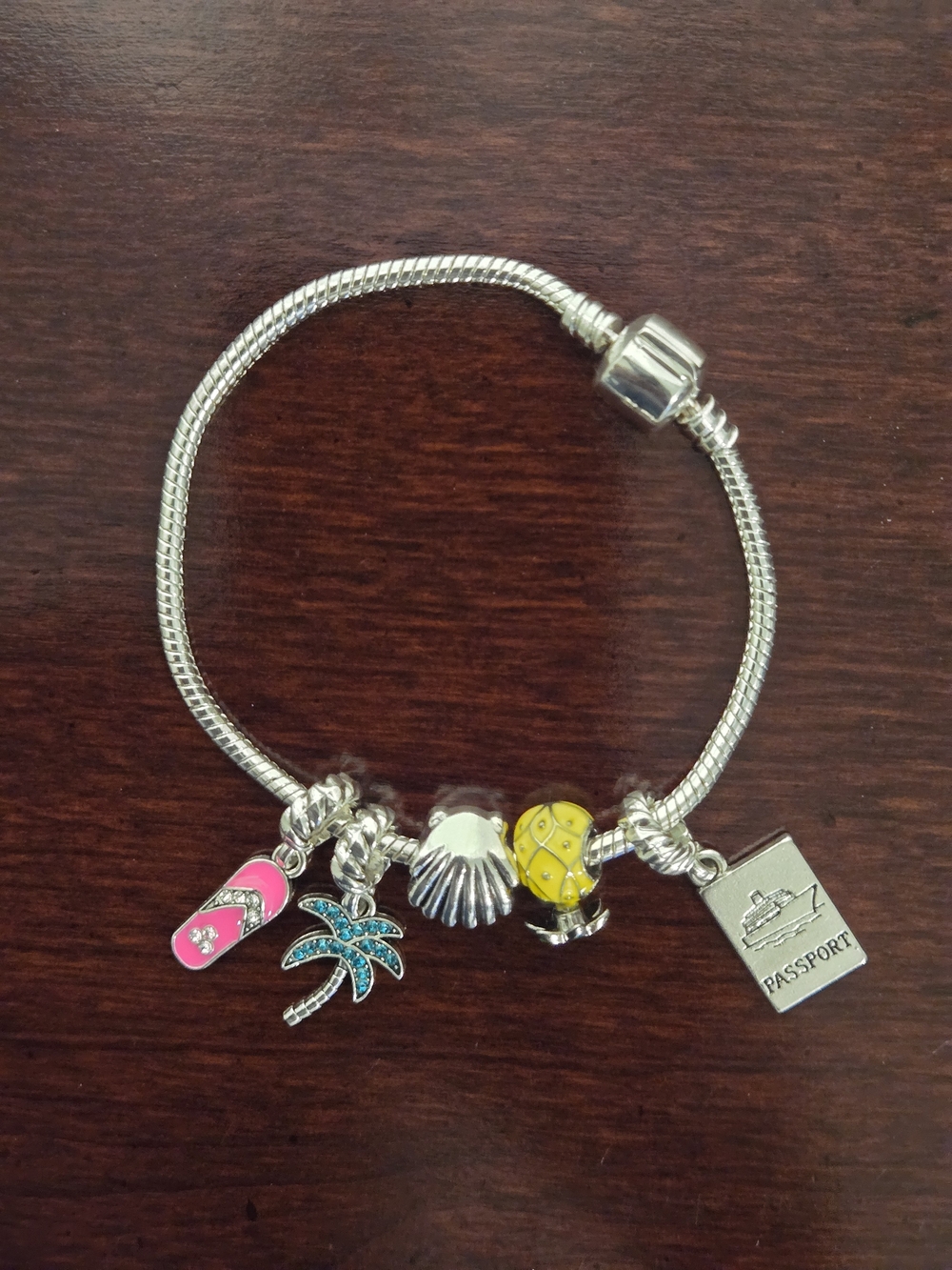 Silver Charm Bracelet with Tropical Pink, Green & Yellow Accents
